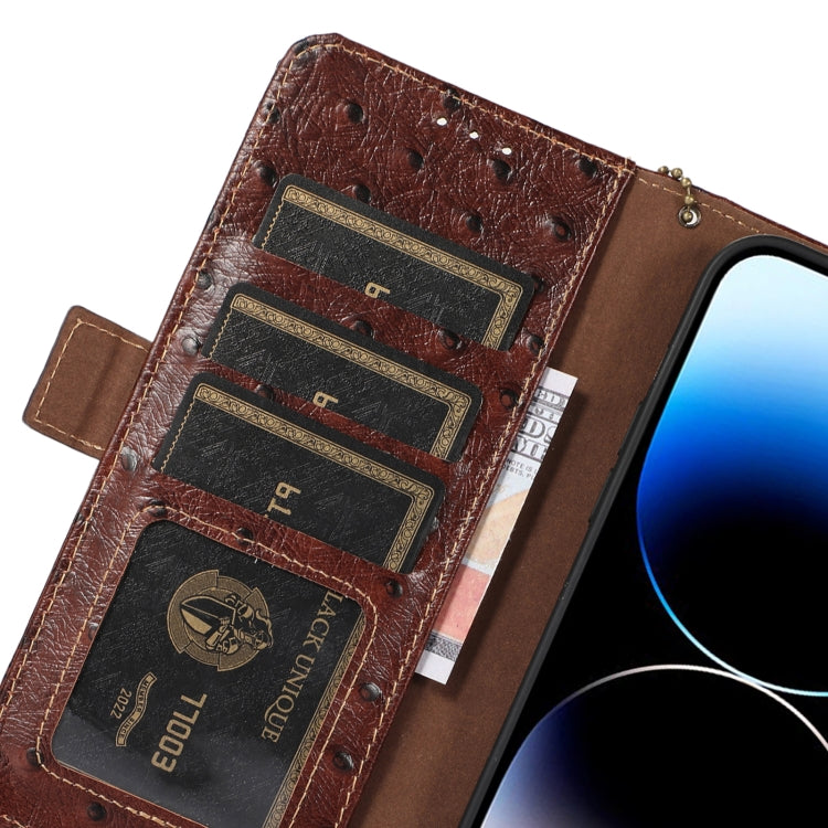 For Google Pixel 8 Ostrich Pattern Genuine Leather RFID Phone Case(Coffee) - Google Cases by PMC TechLife | Online Shopping South Africa | PMC TechLife | Buy Now Pay Later Mobicred