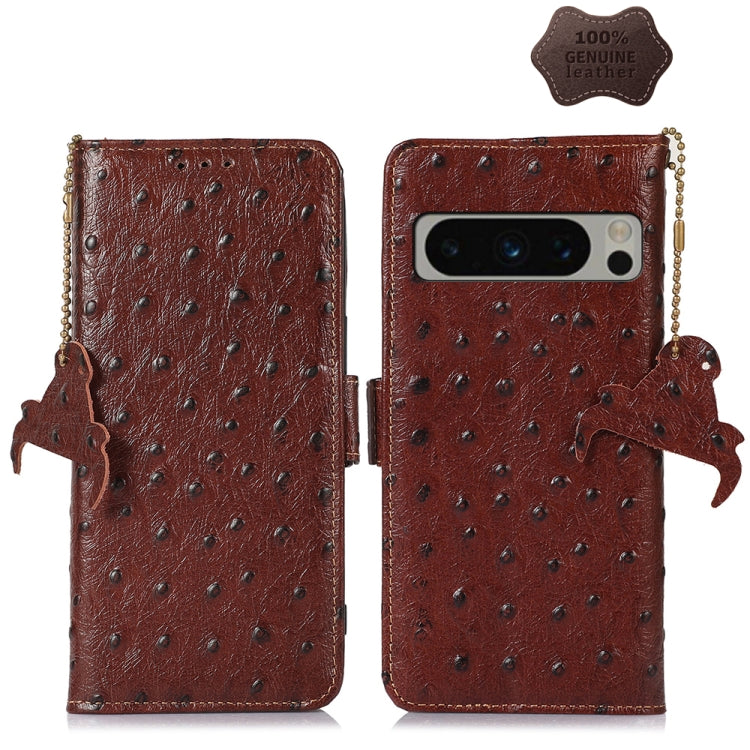 For Google Pixel 8 Pro Ostrich Pattern Genuine Leather RFID Phone Case(Coffee) - Google Cases by PMC TechLife | Online Shopping South Africa | PMC TechLife | Buy Now Pay Later Mobicred