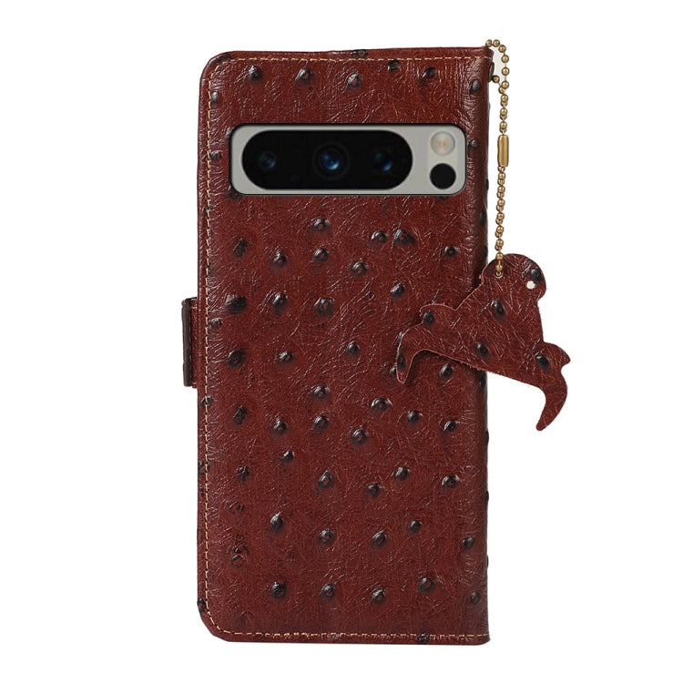 For Google Pixel 8 Pro Ostrich Pattern Genuine Leather RFID Phone Case(Coffee) - Google Cases by PMC TechLife | Online Shopping South Africa | PMC TechLife | Buy Now Pay Later Mobicred