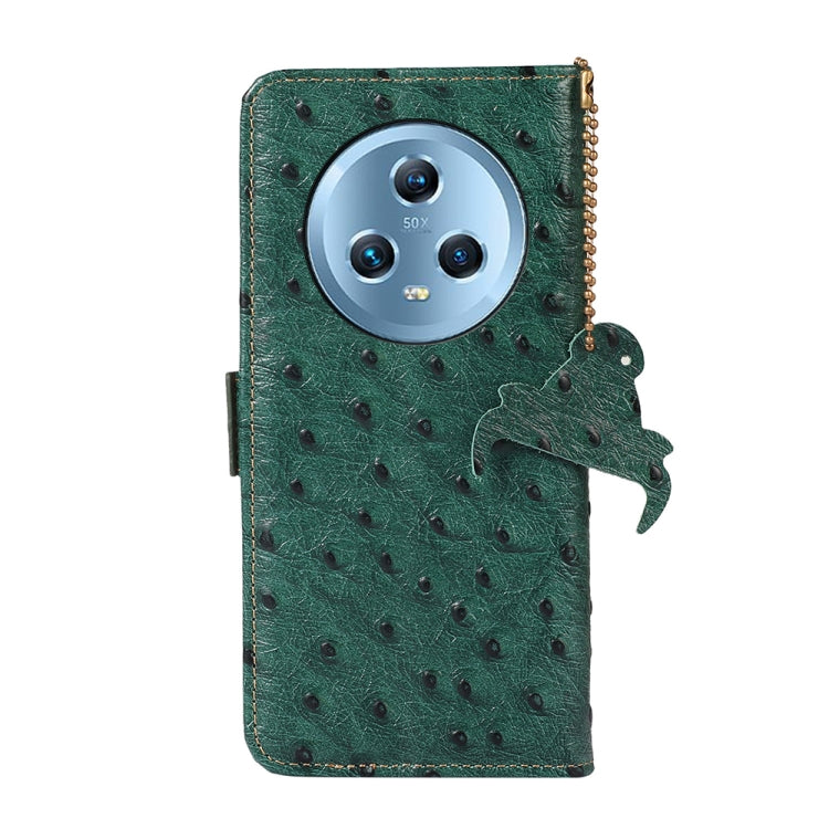 For Honor Magic5 Ostrich Pattern Genuine Leather RFID Phone Case(Green) - Honor Cases by PMC TechLife | Online Shopping South Africa | PMC TechLife | Buy Now Pay Later Mobicred