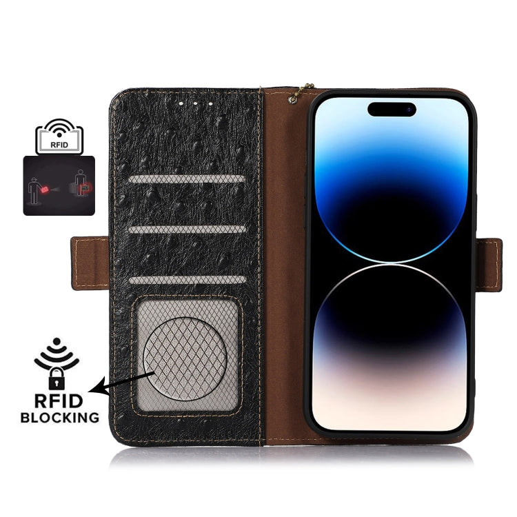 For Honor Magic5 Ostrich Pattern Genuine Leather RFID Phone Case(Black) - Honor Cases by PMC TechLife | Online Shopping South Africa | PMC TechLife | Buy Now Pay Later Mobicred