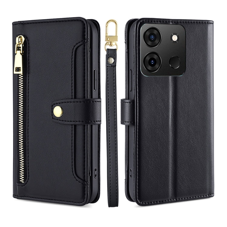For Infinix Smart 7 Sheep Texture Cross-body Zipper Wallet Leather Phone Case(Black) - Infinix Cases by PMC TechLife | Online Shopping South Africa | PMC TechLife | Buy Now Pay Later Mobicred