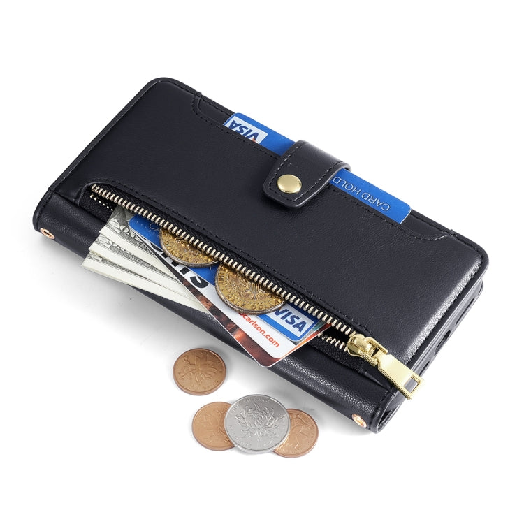 For Tecno Pop 6 Pro Sheep Texture Cross-body Zipper Wallet Leather Phone Case(Black) - Tecno Cases by PMC TechLife | Online Shopping South Africa | PMC TechLife | Buy Now Pay Later Mobicred