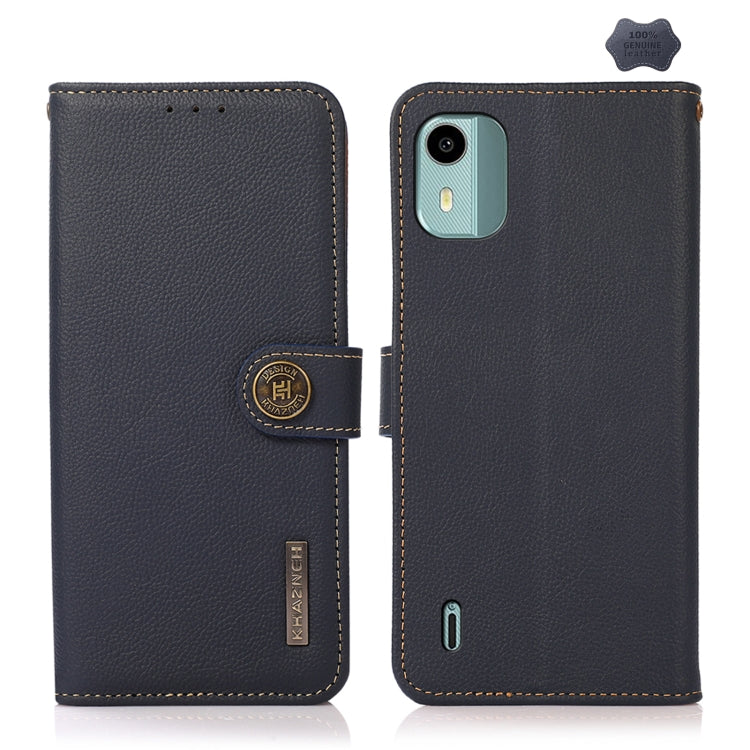 For Nokia C12 4G KHAZNEH Custer Genuine Leather RFID Phone Case(Blue) - Nokia Cases by PMC TechLife | Online Shopping South Africa | PMC TechLife | Buy Now Pay Later Mobicred