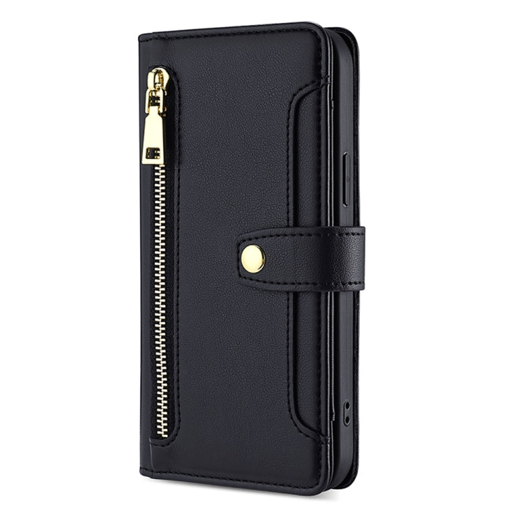 For OnePlus Ace 2V 5G Sheep Texture Cross-body Zipper Wallet Leather Phone Case(Black) - OnePlus Cases by PMC TechLife | Online Shopping South Africa | PMC TechLife | Buy Now Pay Later Mobicred