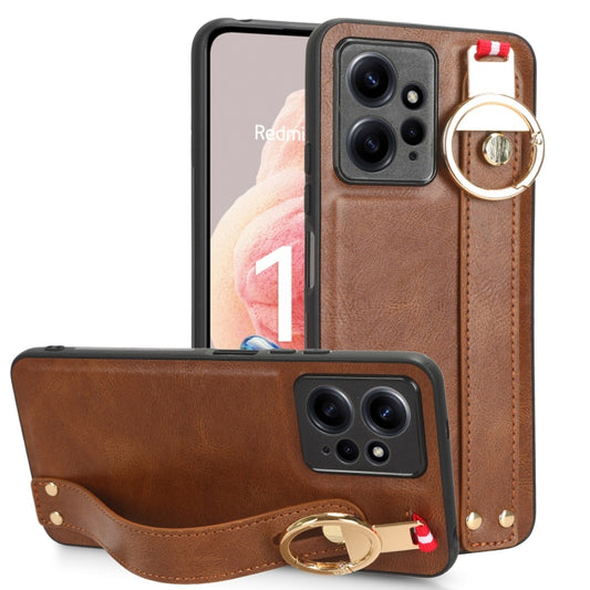 For Redmi Note 12 4G Global Wristband Leather Back Phone Case(Brown) - Note 12 Cases by PMC Jewellery | Online Shopping South Africa | PMC Jewellery | Buy Now Pay Later Mobicred