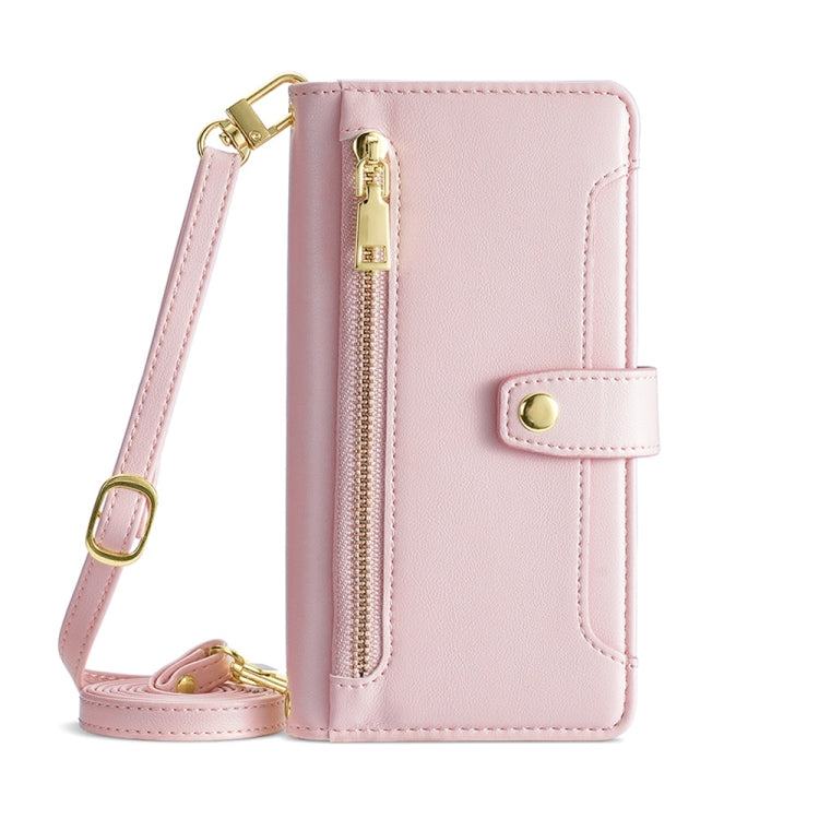 For Nokia C12 Sheep Texture Cross-body Zipper Wallet Leather Phone Case(Pink) - Nokia Cases by PMC TechLife | Online Shopping South Africa | PMC TechLife | Buy Now Pay Later Mobicred