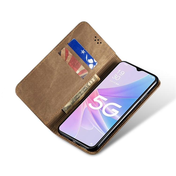 For OPPO A98 5G Denim Texture Casual Style Horizontal Flip Leather Case(Khaki) - OPPO Cases by PMC TechLife | Online Shopping South Africa | PMC TechLife
