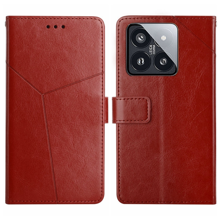 For Xiaomi 14 Y-shaped Pattern Flip Leather Phone Case(Brown) - free shipping - PMC TechLife - Order now!