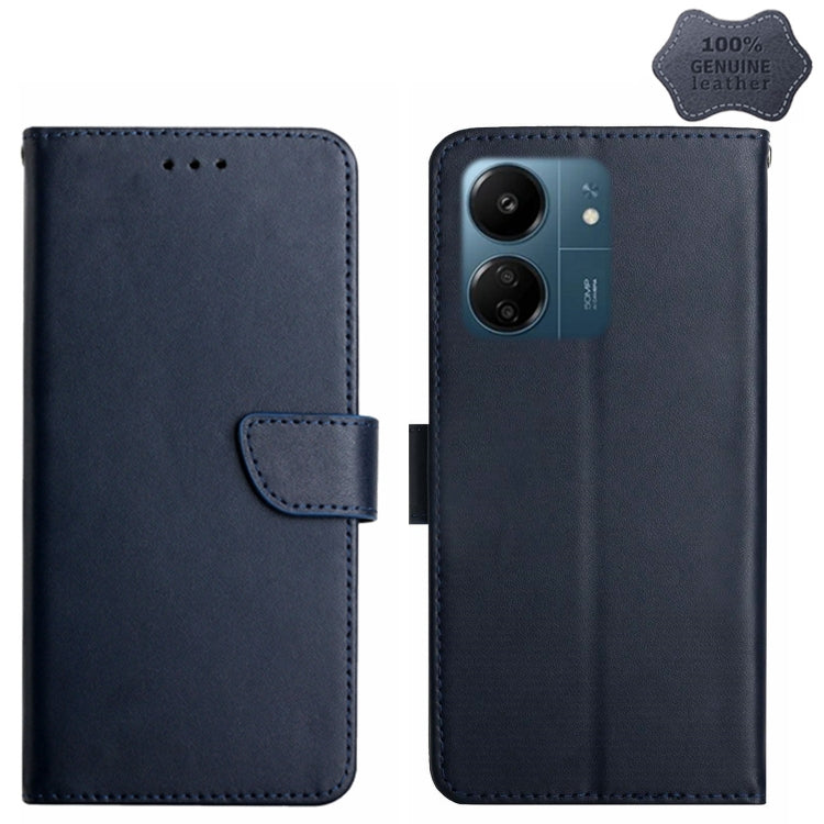 For Xiaomi Redmi 13C 4G Genuine Leather Fingerprint-proof Flip Phone Case(Blue) - 13C Cases by PMC TechLife | Online Shopping South Africa | PMC TechLife | Buy Now Pay Later Mobicred