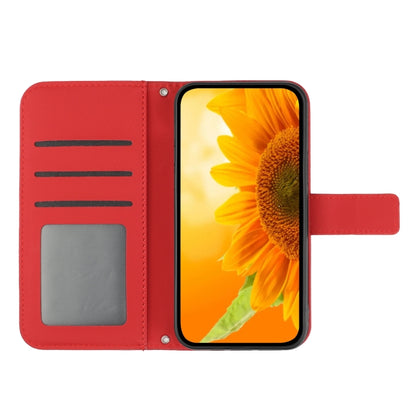 For Xiaomi Poco F5 Skin Feel Sun Flower Embossed Flip Leather Phone Case with Lanyard(Red) - Xiaomi Cases by PMC Jewellery | Online Shopping South Africa | PMC Jewellery | Buy Now Pay Later Mobicred