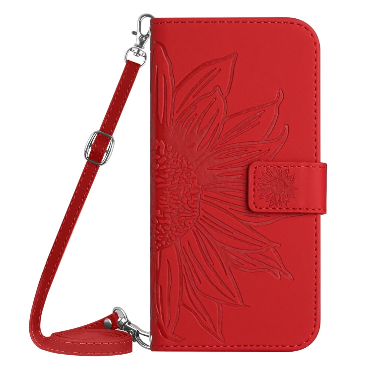 For Xiaomi Poco F5 Pro Skin Feel Sun Flower Embossed Flip Leather Phone Case with Lanyard(Red) - Xiaomi Cases by PMC Jewellery | Online Shopping South Africa | PMC Jewellery | Buy Now Pay Later Mobicred