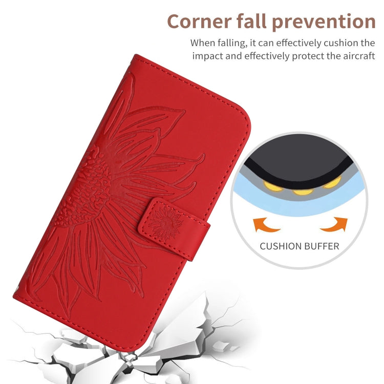 For Xiaomi Redmi 12 4G Global Skin Feel Sun Flower Embossed Flip Leather Phone Case with Lanyard(Red) - Xiaomi Cases by PMC Jewellery | Online Shopping South Africa | PMC Jewellery | Buy Now Pay Later Mobicred