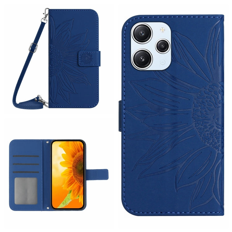 For Xiaomi Redmi 12 5G Skin Feel Sun Flower Embossed Flip Leather Phone Case with Lanyard(Dark Blue) - Xiaomi Cases by PMC Jewellery | Online Shopping South Africa | PMC Jewellery | Buy Now Pay Later Mobicred