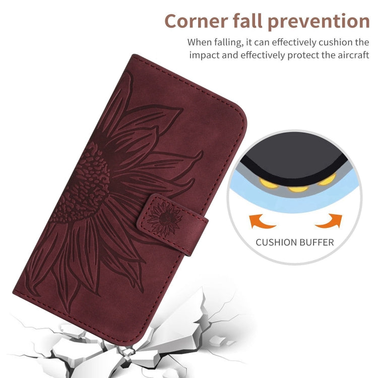 For Xiaomi 13T / 13T Pro Skin Feel Sun Flower Embossed Flip Leather Phone Case with Lanyard(Wine Red) - Xiaomi Cases by PMC Jewellery | Online Shopping South Africa | PMC Jewellery | Buy Now Pay Later Mobicred