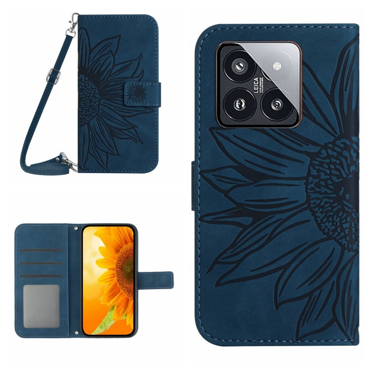 For Xiaomi 14 Pro Skin Feel Sun Flower Embossed Flip Leather Phone Case with Lanyard(Inky Blue) - 14 Pro Cases by PMC Jewellery | Online Shopping South Africa | PMC Jewellery | Buy Now Pay Later Mobicred