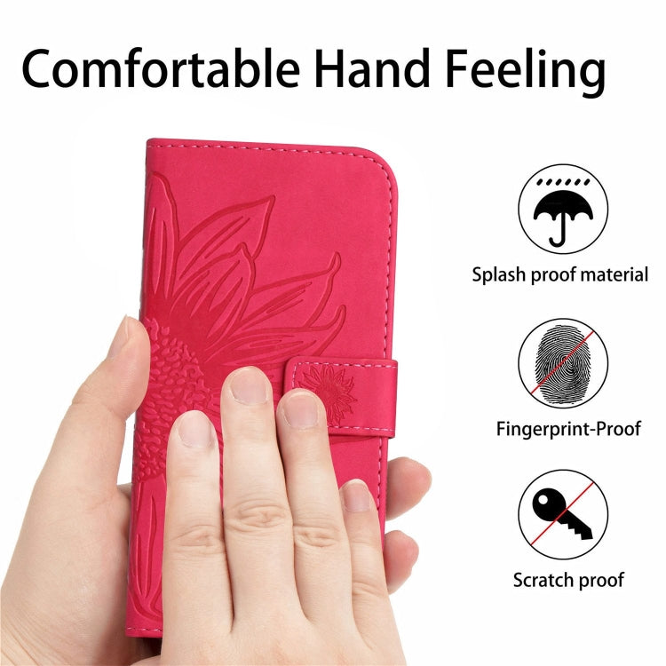 For Xiaomi Redmi Note 13 Pro 4G Global Skin Feel Sun Flower Embossed Flip Leather Phone Case with Lanyard(Rose Red) - Note 13 Pro Cases by PMC Jewellery | Online Shopping South Africa | PMC Jewellery | Buy Now Pay Later Mobicred