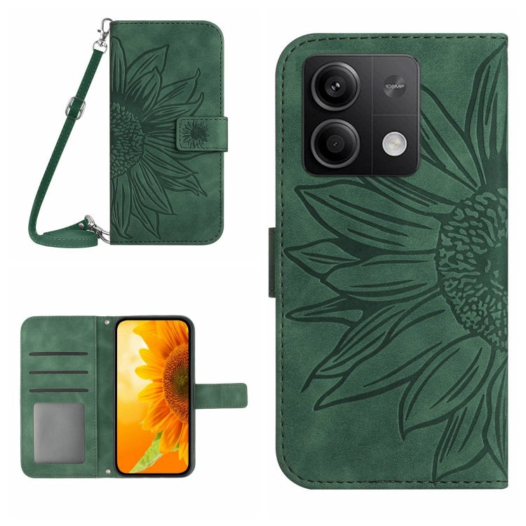 For Xiaomi Redmi Note 13 Pro 4G Global Skin Feel Sun Flower Embossed Flip Leather Phone Case with Lanyard(Green) - Note 13 Pro Cases by PMC Jewellery | Online Shopping South Africa | PMC Jewellery | Buy Now Pay Later Mobicred