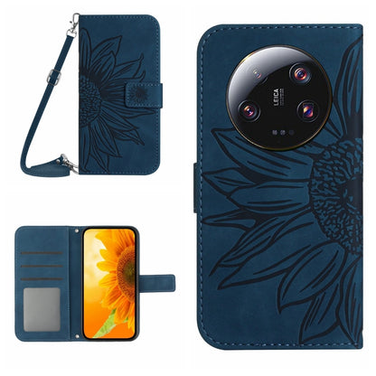 For Xiaomi 14 Ultra Skin Feel Sun Flower Embossed Flip Leather Phone Case with Lanyard(Inky Blue) - 14 Ultra Cases by PMC Jewellery | Online Shopping South Africa | PMC Jewellery | Buy Now Pay Later Mobicred