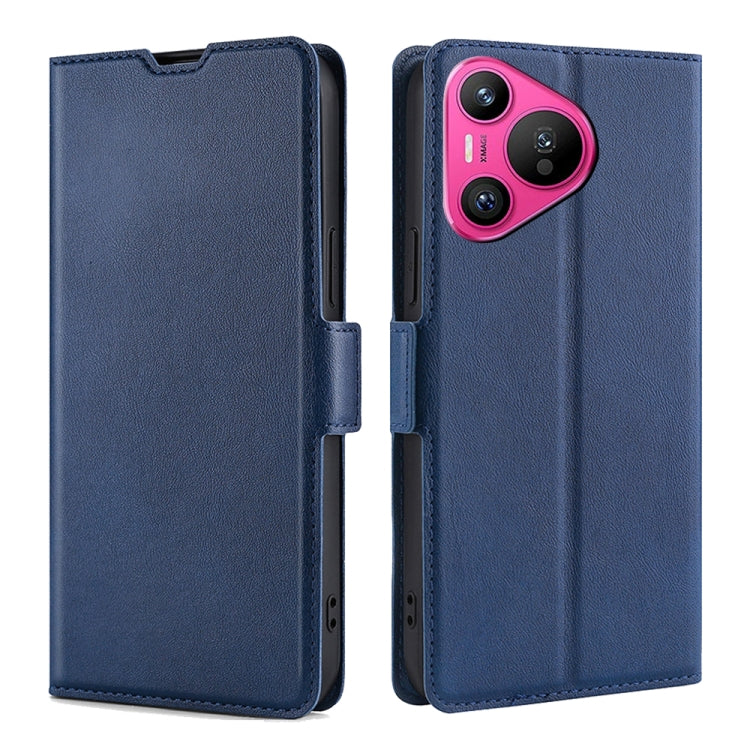 For Huawei Pura 70 Ultra-thin Voltage Side Buckle Horizontal Flip Leather Phone Case(Blue) - Huawei Cases by PMC Jewellery | Online Shopping South Africa | PMC Jewellery | Buy Now Pay Later Mobicred