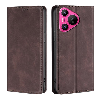 For Huawei Pura 70 Skin Feel Magnetic Leather Phone Case(Dark Brown) - Huawei Cases by PMC Jewellery | Online Shopping South Africa | PMC Jewellery | Buy Now Pay Later Mobicred