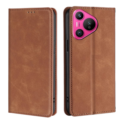 For Huawei Pura 70 Skin Feel Magnetic Leather Phone Case(Light Brown) - Huawei Cases by PMC Jewellery | Online Shopping South Africa | PMC Jewellery | Buy Now Pay Later Mobicred