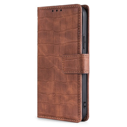 For Huawei Pura 70 5G Skin Feel Crocodile Magnetic Clasp Leather Phone Case(Brown) - Huawei Cases by PMC Jewellery | Online Shopping South Africa | PMC Jewellery | Buy Now Pay Later Mobicred