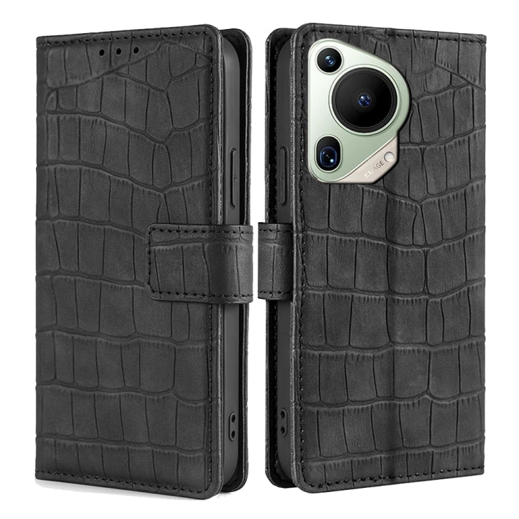 For Huawei Pura 70 Ultra 5G Skin Feel Crocodile Magnetic Clasp Leather Phone Case(Black) - Huawei Cases by PMC Jewellery | Online Shopping South Africa | PMC Jewellery | Buy Now Pay Later Mobicred