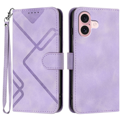 For iPhone 16 Line Pattern Skin Feel Leather Phone Case(Light Purple) - iPhone 16 Cases by PMC Jewellery | Online Shopping South Africa | PMC Jewellery | Buy Now Pay Later Mobicred