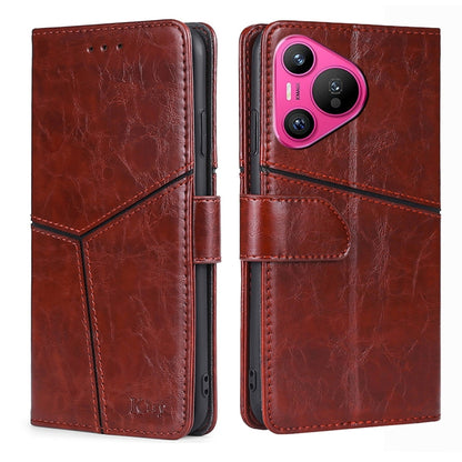 For Huawei Pura 70 5G Geometric Stitching Leather Phone Case(Dark Brown) - Huawei Cases by PMC Jewellery | Online Shopping South Africa | PMC Jewellery | Buy Now Pay Later Mobicred