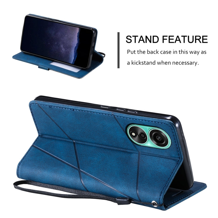 For OPPO A58 4G Skin Feel Splicing Leather Phone Case(Blue) - OPPO Cases by PMC TechLife | Online Shopping South Africa | PMC TechLife