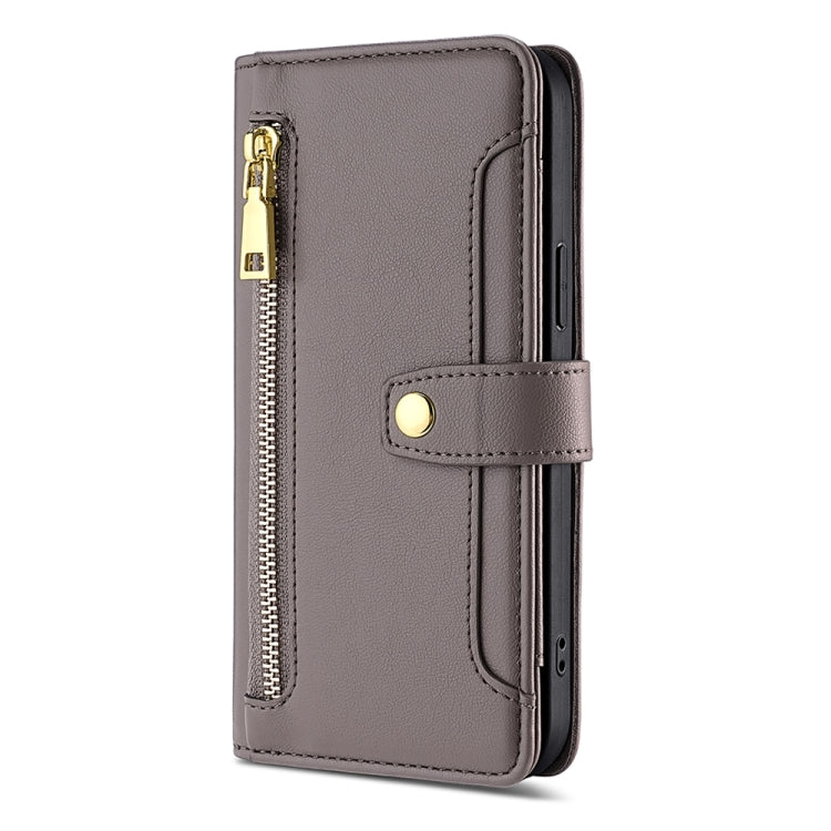 For Nokia G11 Plus Lite Sheep Texture Cross-body Zipper Wallet Leather Phone Case(Grey) - Nokia Cases by PMC TechLife | Online Shopping South Africa | PMC TechLife | Buy Now Pay Later Mobicred