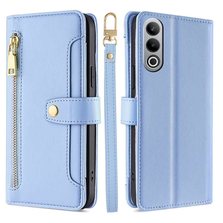 For OnePlus Nord CE4 Sheep Texture Cross-body Zipper Wallet Leather Phone Case(Blue) - OnePlus Cases by PMC TechLife | Online Shopping South Africa | PMC TechLife | Buy Now Pay Later Mobicred