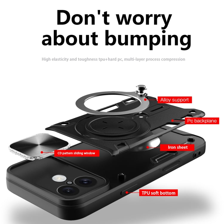 For iPhone 16 CD Texture Sliding Camshield Magnetic Holder Phone Case(Red) - iPhone 16 Cases by PMC TechLife | Online Shopping South Africa | PMC TechLife | Buy Now Pay Later Mobicred