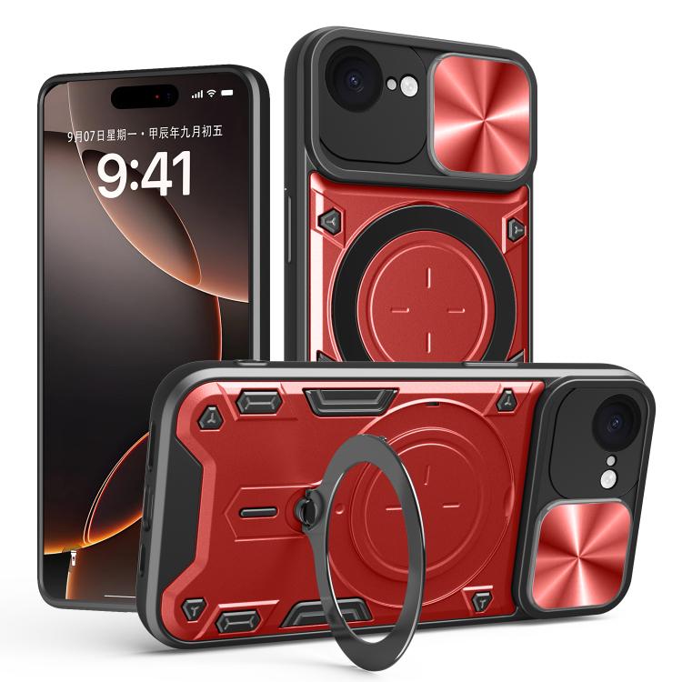 For iPhone 16e CD Texture Sliding Camshield Magnetic Holder Phone Case(Red) - iPhone 16e Cases by PMC TechLife | Online Shopping South Africa | PMC TechLife | Buy Now Pay Later Mobicred