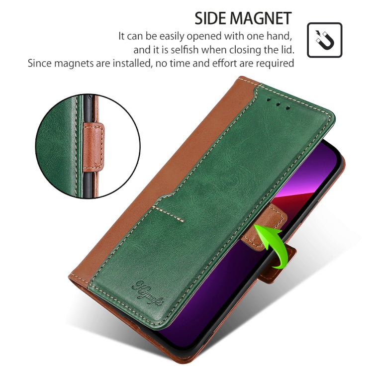 For Huawei Pura 70 5G Contrast Color Side Buckle Leather Phone Case(Light Brown + Green) - Huawei Cases by PMC Jewellery | Online Shopping South Africa | PMC Jewellery | Buy Now Pay Later Mobicred