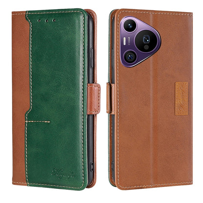 For Huawei Pura 70 Pro / 70 Pro+ 5G Contrast Color Side Buckle Leather Phone Case(Light Brown + Green) - Huawei Cases by PMC Jewellery | Online Shopping South Africa | PMC Jewellery | Buy Now Pay Later Mobicred