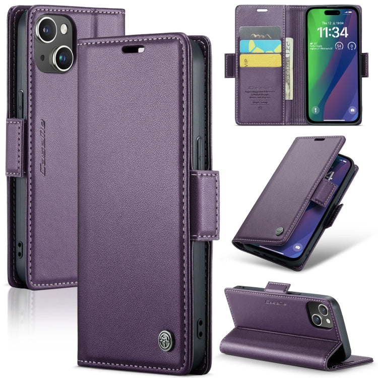 For iPhone 15 Plus CaseMe 023 Butterfly Buckle Litchi Texture RFID Anti-theft Leather Phone Case(Pearly Purple) - iPhone 15 Plus Cases by CaseMe | Online Shopping South Africa | PMC Jewellery | Buy Now Pay Later Mobicred