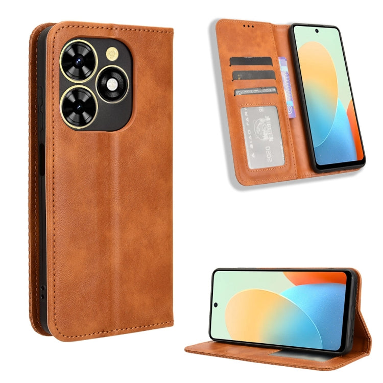 For Tecno Spark Go 2024 Magnetic Buckle Retro Texture Leather Phone Case(Brown) - Tecno Cases by PMC Jewellery | Online Shopping South Africa | PMC Jewellery | Buy Now Pay Later Mobicred