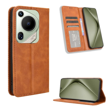 For Huawei Pura 70 Ultra Magnetic Buckle Retro Texture Leather Phone Case(Brown) - Huawei Cases by PMC Jewellery | Online Shopping South Africa | PMC Jewellery | Buy Now Pay Later Mobicred