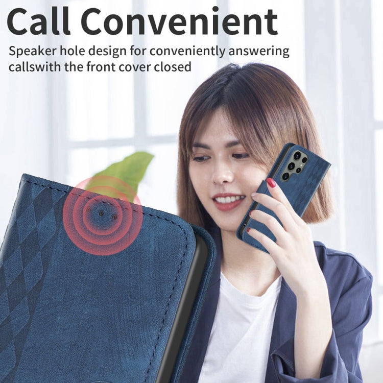 For Samsung Galaxy S23 Ultra 5G Plaid Embossed Leather Phone Case(Blue) - Galaxy S23 Ultra 5G Cases by PMC TechLife | Online Shopping South Africa | PMC TechLife