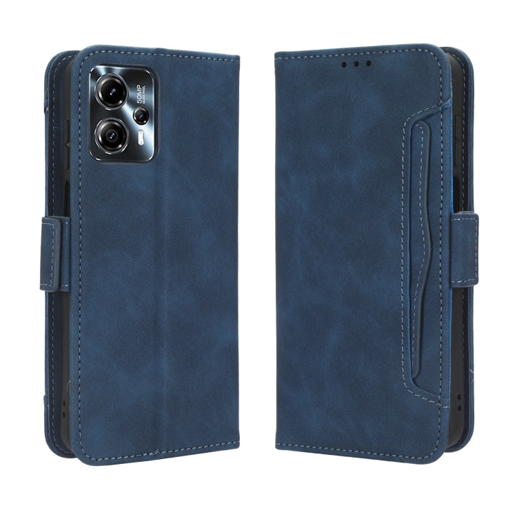 For Motorola Moto G53 / G13 Skin Feel Calf Texture Card Slots Leather Phone Case(Blue) - Motorola Cases by PMC Jewellery | Online Shopping South Africa | PMC Jewellery | Buy Now Pay Later Mobicred