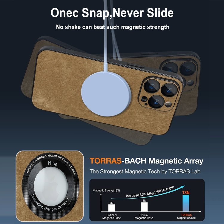 For iPhone 14 Pro Max Skin Feel Leather MagSafe Magnetic Phone Case(Brown) - iPhone 14 Pro Max Cases by PMC TechLife | Online Shopping South Africa | PMC TechLife