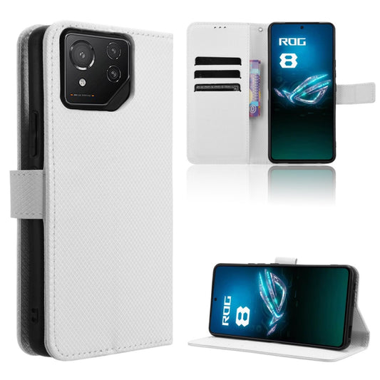 For ASUS ROG Phone 8 Diamond Texture Leather Phone Case(White) - ASUS Cases by PMC Jewellery | Online Shopping South Africa | PMC Jewellery