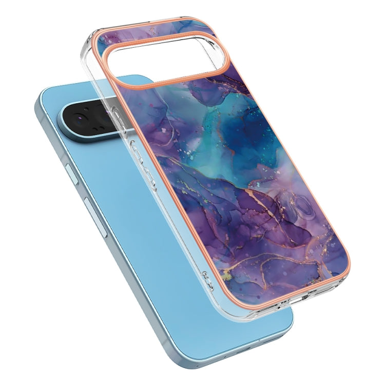 For Google Pixel 9 / 9 Pro Electroplating Marble Dual-side IMD Phone Case(Purple 016) - Google Cases by PMC TechLife | Online Shopping South Africa | PMC TechLife | Buy Now Pay Later Mobicred