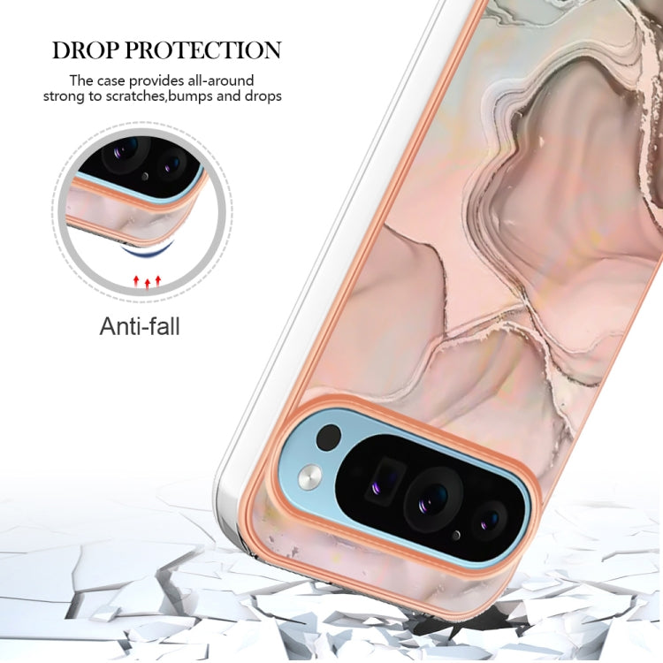 For Google Pixel 9 / 9 Pro Electroplating Marble Dual-side IMD Phone Case(Rose Gold 015) - Google Cases by PMC TechLife | Online Shopping South Africa | PMC TechLife | Buy Now Pay Later Mobicred