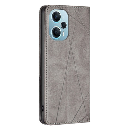 For Xiaomi Poco F5 5G / Redmi Note 12 Turbo Rhombus Texture Magnetic Leather Phone Case(Grey) - Xiaomi Cases by PMC Jewellery | Online Shopping South Africa | PMC Jewellery | Buy Now Pay Later Mobicred