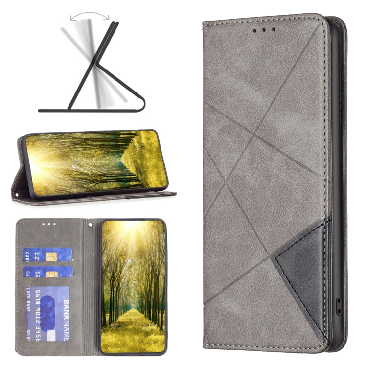 For Xiaomi Redmi 12 4G Rhombus Texture Magnetic Leather Phone Case(Grey) - Xiaomi Cases by PMC TechLife | Online Shopping South Africa | PMC TechLife | Buy Now Pay Later Mobicred