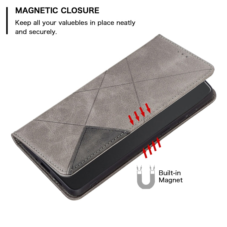 For Xiaomi Redmi 12 4G Rhombus Texture Magnetic Leather Phone Case(Grey) - Xiaomi Cases by PMC TechLife | Online Shopping South Africa | PMC TechLife | Buy Now Pay Later Mobicred