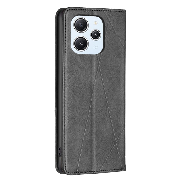 For Xiaomi Redmi 12 4G Rhombus Texture Magnetic Leather Phone Case(Black) - Xiaomi Cases by PMC Jewellery | Online Shopping South Africa | PMC Jewellery | Buy Now Pay Later Mobicred